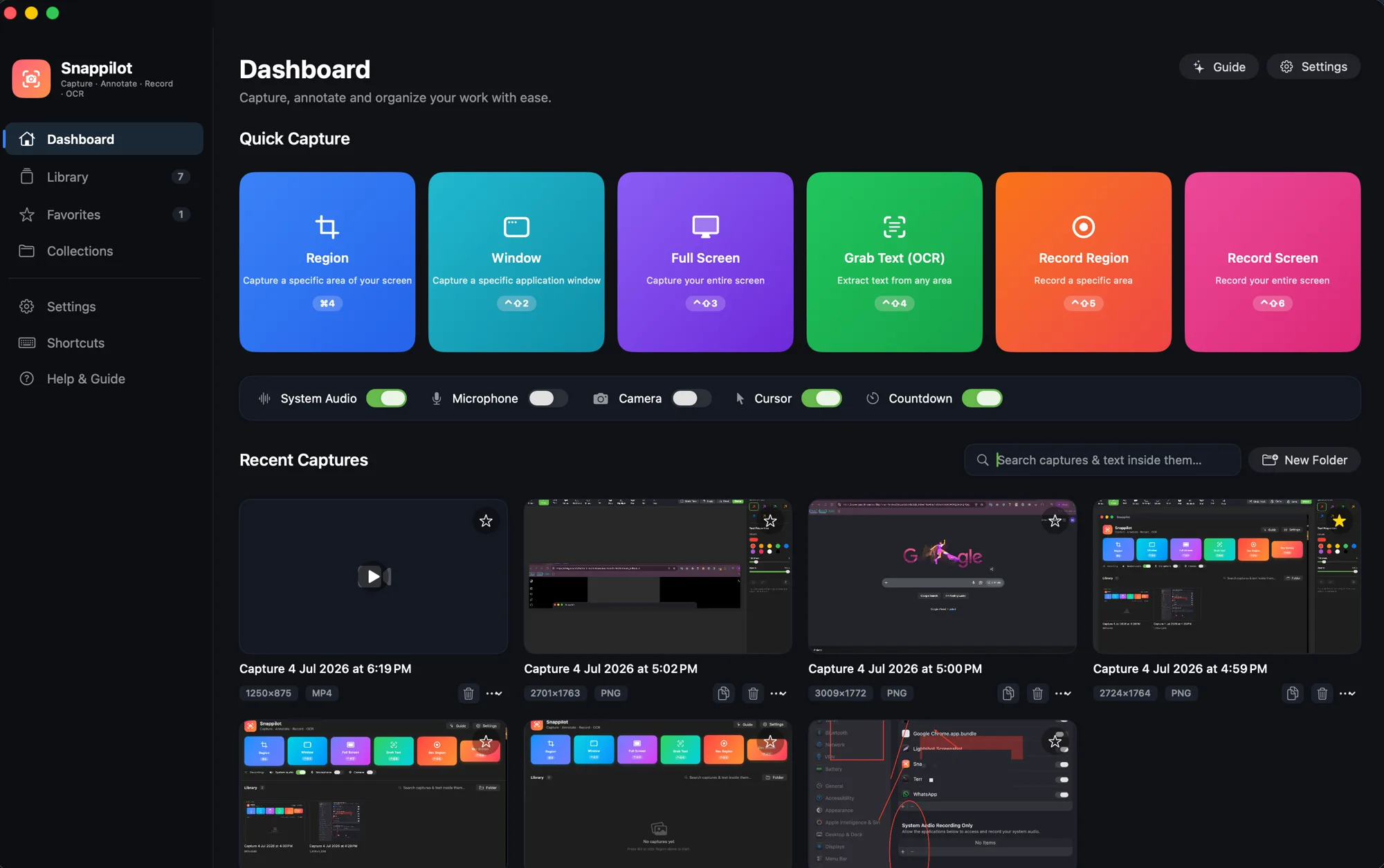 Snappilot capture interface